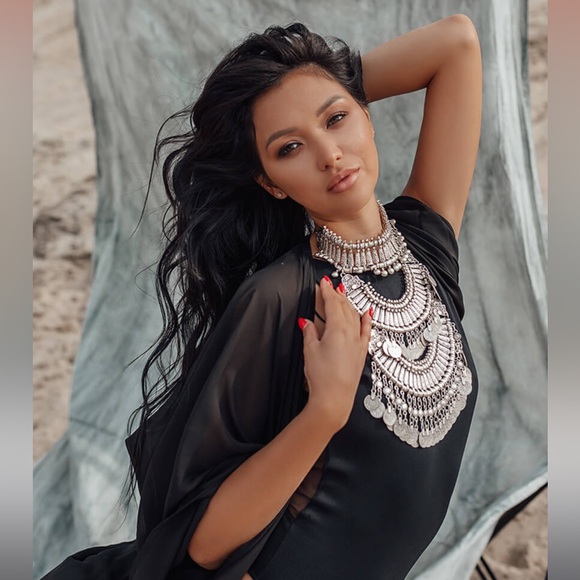 SUKISO BODRUM Statement Necklace Coin Collar Silver New Hippie Boho Bellydance - Picture 5 of 10